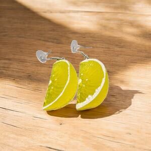 Pierced Earrings Fun Novelty Yellow Lemon Wedge French Wire Acrylic Fashion